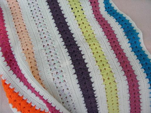 photo of bright stripes hand-crocheted baby afghan, small lap blanket throw #2