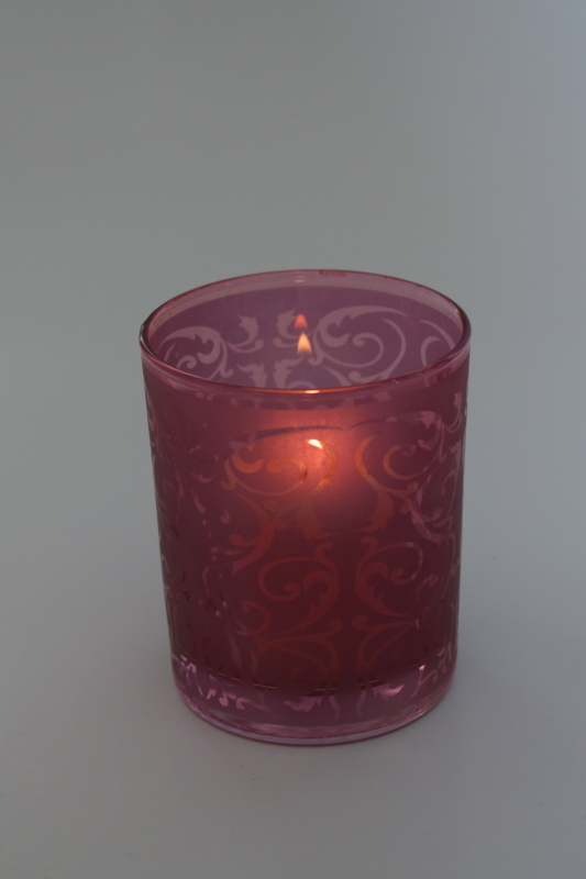 photo of brocade pattern cranberry pink glass candle holder luminary jar tumbler #2