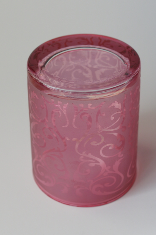 photo of brocade pattern cranberry pink glass candle holder luminary jar tumbler #3