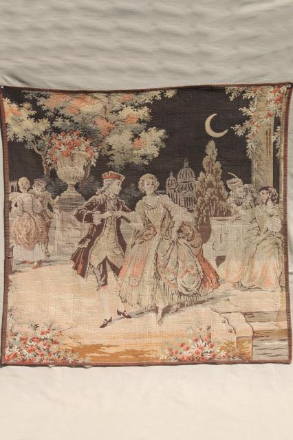 photo of brocante vintage Belgian cotton tapestry wall hanging w/ french court dancers #1