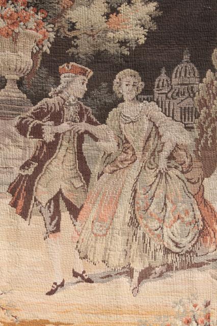 photo of brocante vintage Belgian cotton tapestry wall hanging w/ french court dancers #2