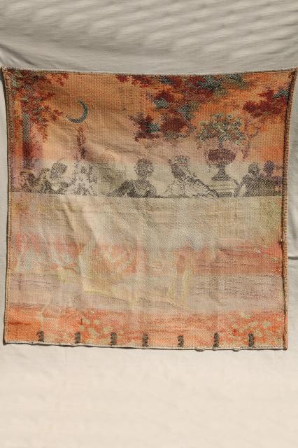 photo of brocante vintage Belgian cotton tapestry wall hanging w/ french court dancers #3