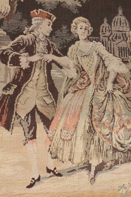 photo of brocante vintage Belgian cotton tapestry wall hanging w/ french court dancers #5