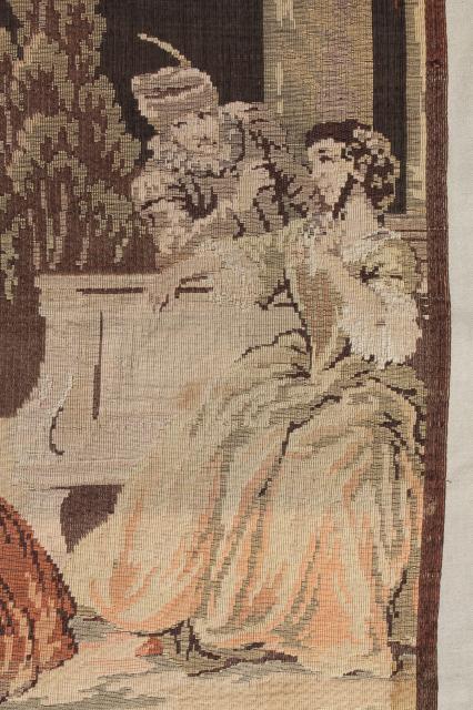 photo of brocante vintage Belgian cotton tapestry wall hanging w/ french court dancers #7