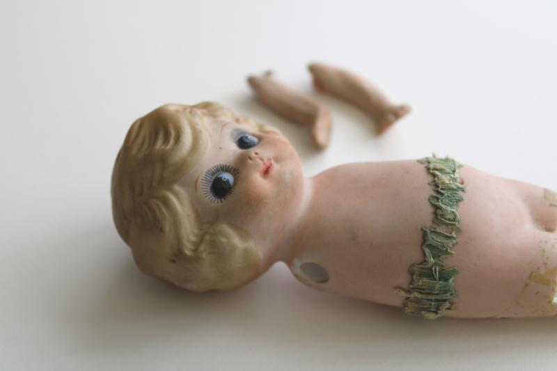 photo of broken googly doll, vintage Japan china doll w/ waved bob and big wide ey #5