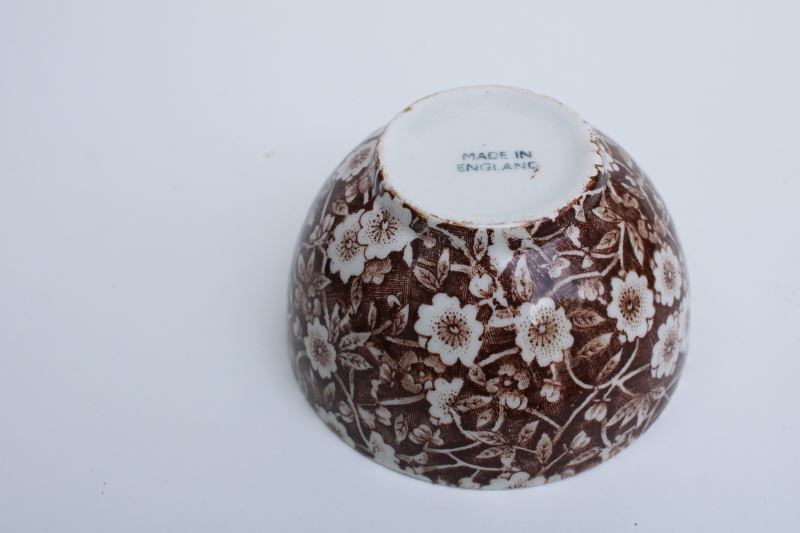 photo of brown calico chintz print Staffordshire china, mini sugar bowl vintage England #3