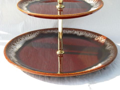 photo of brown drip pottery, retro tiered serving plate for cake, sandwiches #2