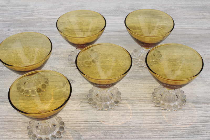 photo of bubble foot vintage amber glass champagne or cocktail glasses, Anchor Hocking boopie pattern #2