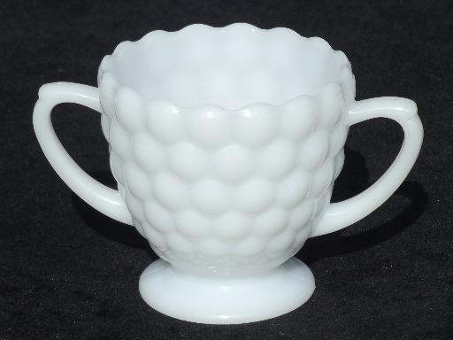 photo of bubble milk white glass cream pitcher and sugar set, 50s vintage AH glass #2