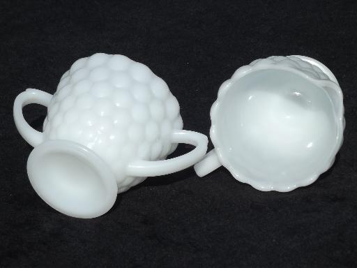 photo of bubble milk white glass cream pitcher and sugar set, 50s vintage AH glass #3