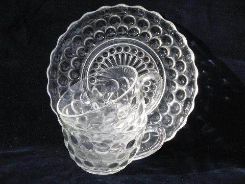 photo of bubble pattern, depression pressed glass dishes lot, vintage Anchor Hocking #3