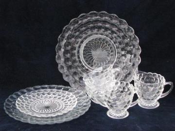 catalog photo of bubble pattern, depression pressed glass dishes lot, vintage Anchor Hocking