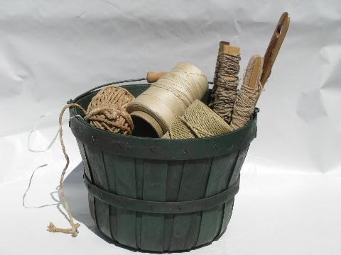 photo of bucket of old string - antique cotton cord, heavy flax linen thread #1