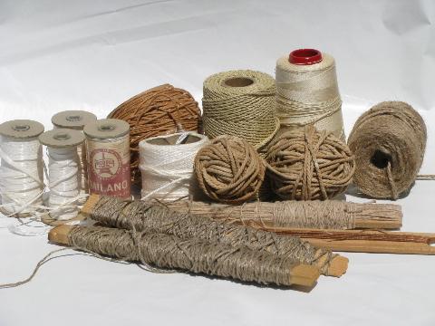 photo of bucket of old string - antique cotton cord, heavy flax linen thread #2