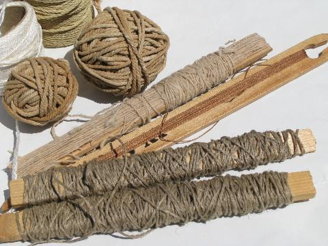 photo of bucket of old string - antique cotton cord, heavy flax linen thread #3