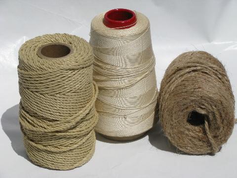 photo of bucket of old string - antique cotton cord, heavy flax linen thread #4