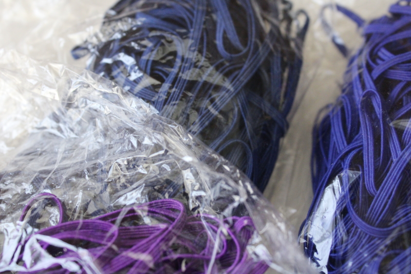 photo of bulk lot baby elastic 1/8 inch wide soft stretchy braid in many colors, shades of pink, blues, purple  #6