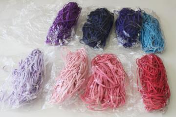 catalog photo of bulk lot baby elastic 1/8 inch wide soft stretchy braid in many colors, shades of pink, blues, purple 