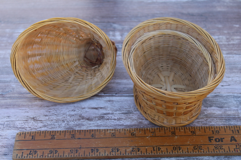 photo of bunny rabbit on nest figural covered basket, vintage handmade woven bamboo basket #4