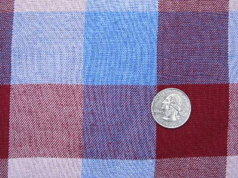 photo of burgundy wine & pale blue plaid vintage cotton / wool fabric #1