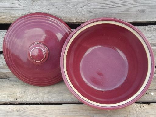 photo of burgundy wine vintage USA pottery bowl w/lid, bean pot or casserole dish #2