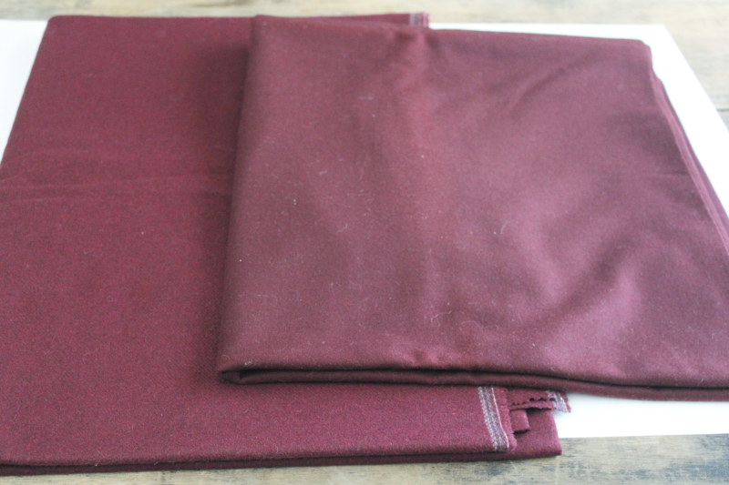 photo of burgundy wine wool fabric, vintage wool yardage w/ moth damage, cutter fabric for rugs or small projects  #1