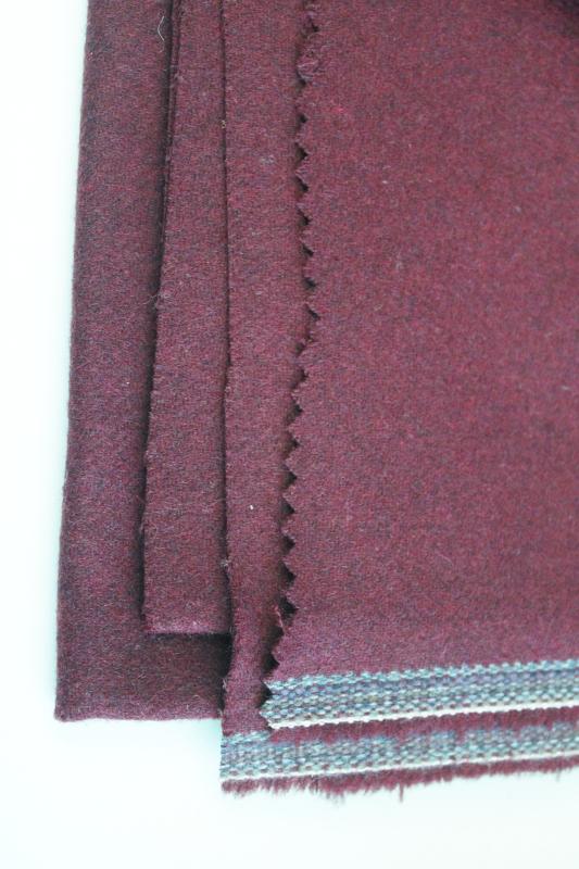 photo of burgundy wine wool fabric, vintage wool yardage w/ moth damage, cutter fabric for rugs or small projects  #4