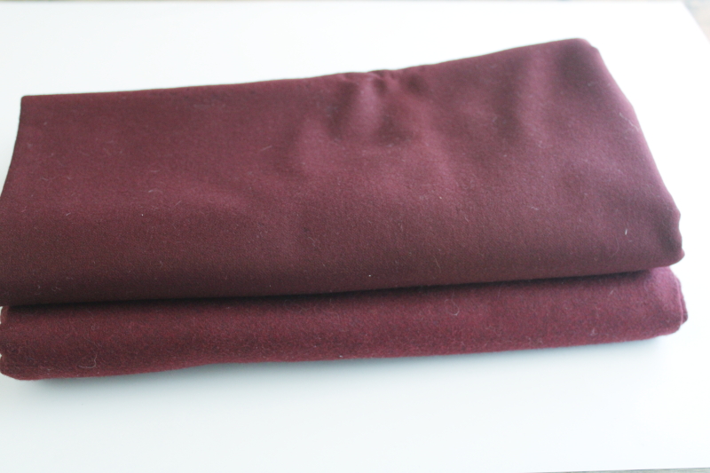 photo of burgundy wine wool fabric, vintage wool yardage w/ moth damage, cutter fabric for rugs or small projects  #7