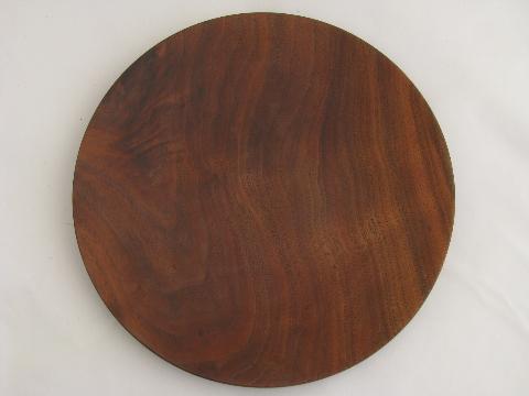 photo of burl wood black walnut plates, vintage handmade Wisconsin woodenware #2