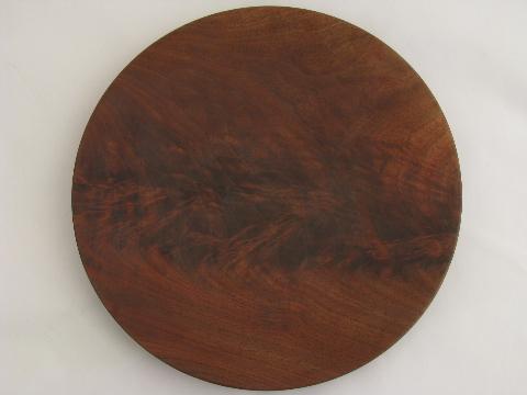 photo of burl wood black walnut plates, vintage handmade Wisconsin woodenware #3