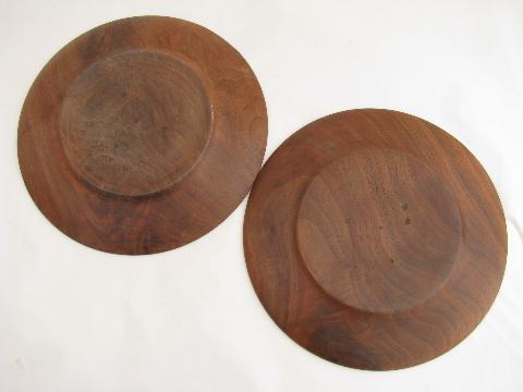 photo of burl wood black walnut plates, vintage handmade Wisconsin woodenware #4