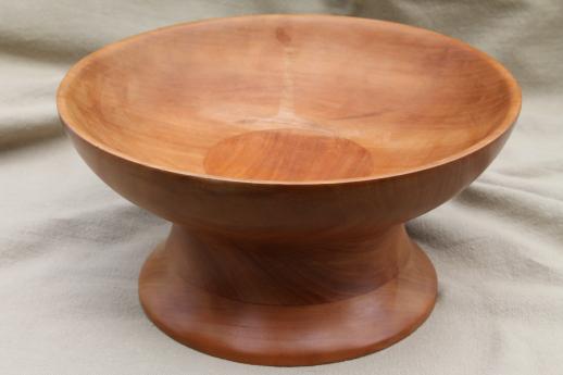 photo of burnished wood fruit bowl, rustic modern vintage hand turned wooden pedestal dish #1