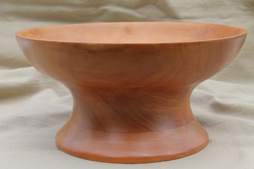 photo of burnished wood fruit bowl, rustic modern vintage hand turned wooden pedestal dish #2