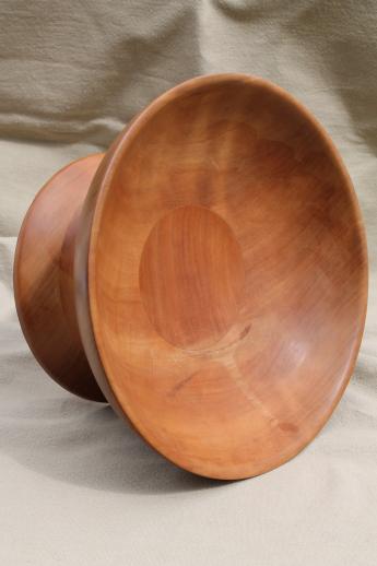 photo of burnished wood fruit bowl, rustic modern vintage hand turned wooden pedestal dish #6