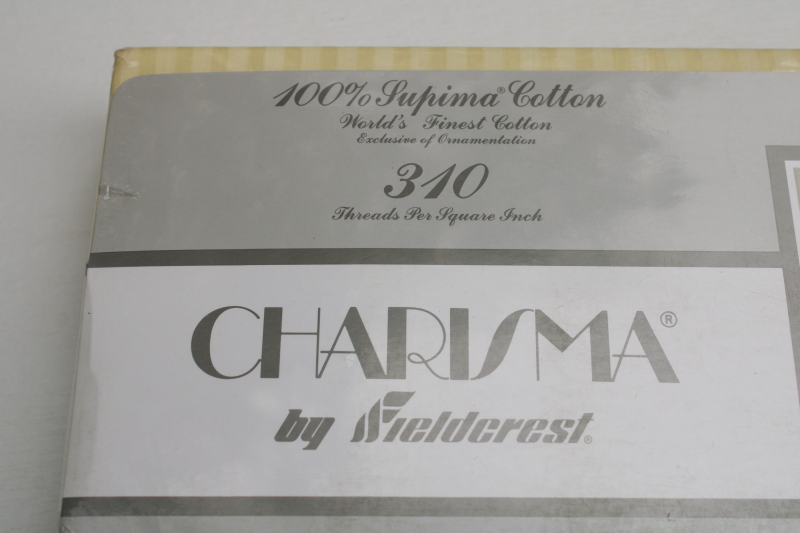 photo of butter yellow satin stripe pima cotton sheet & pillowcases sealed packages 1990s vintage The Company Store  #2