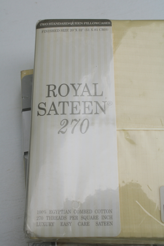 photo of butter yellow satin stripe pima cotton sheet & pillowcases sealed packages 1990s vintage The Company Store  #3
