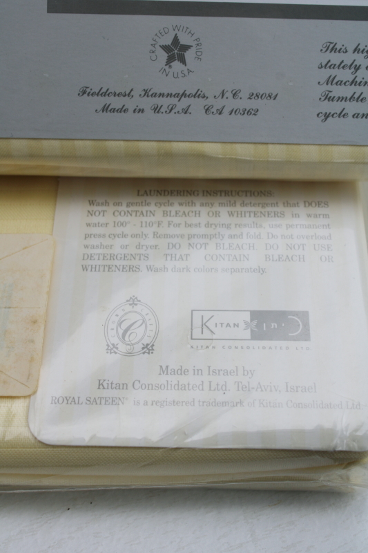 photo of butter yellow satin stripe pima cotton sheet & pillowcases sealed packages 1990s vintage The Company Store  #6