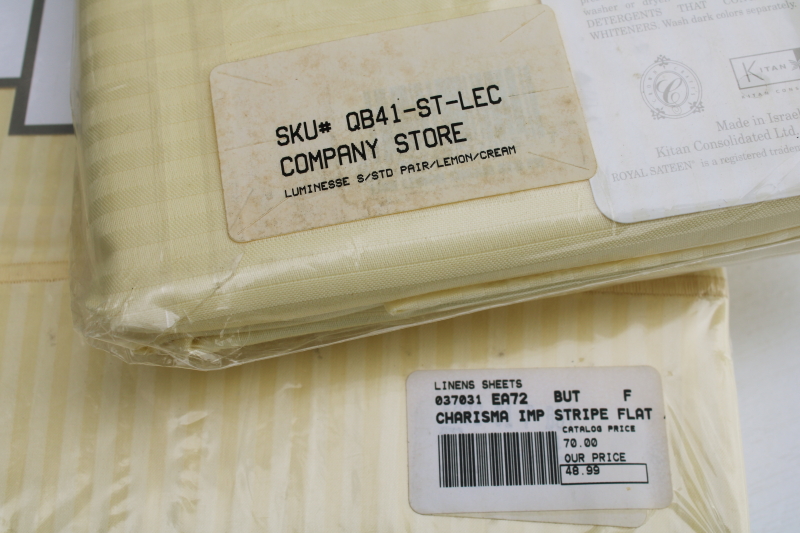 photo of butter yellow satin stripe pima cotton sheet & pillowcases sealed packages 1990s vintage The Company Store  #8