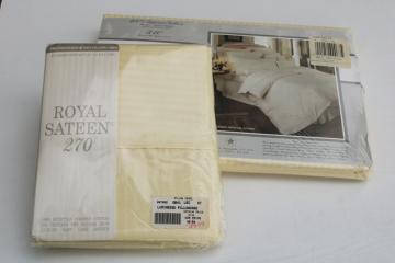 butter yellow satin stripe pima cotton sheet & pillowcases sealed packages 1990s vintage The Company Store 