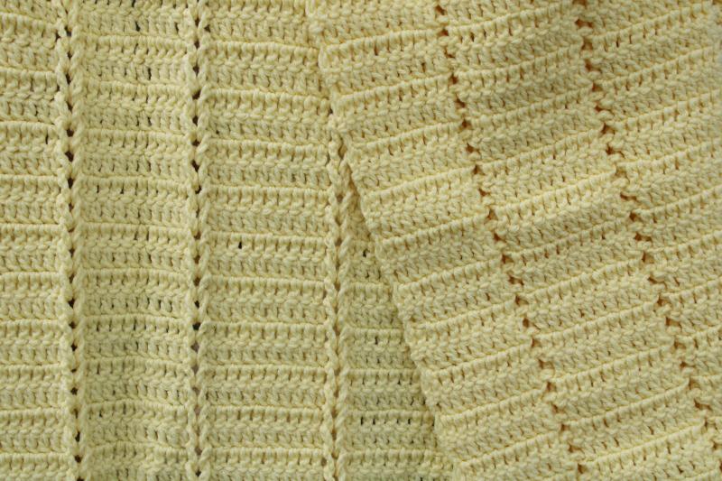 photo of butter yellow soft acrylic afghan, handmade crochet fringed throw blanket #3