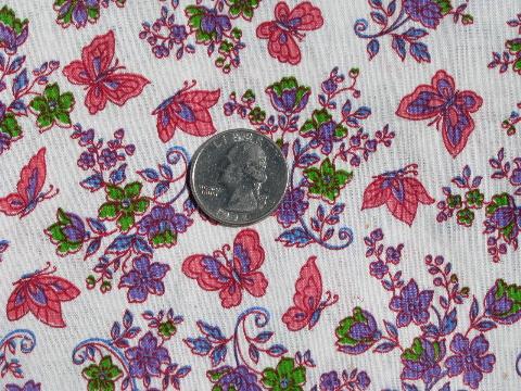 photo of butterflies and pretty flowers, vintage 36'' wide cotton print fabric #1