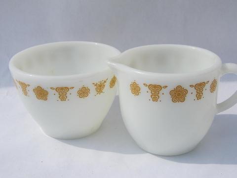 photo of butterfly gold vintage Pyrex glass serving pieces to go with Corelle #3