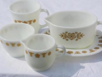 catalog photo of butterfly gold vintage Pyrex glass serving pieces to go with Corelle