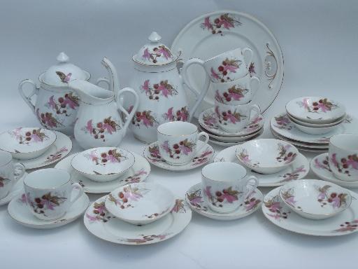 photo of butterfly moth and horse chestnut art nouveau vintage china tea set for 8 #1