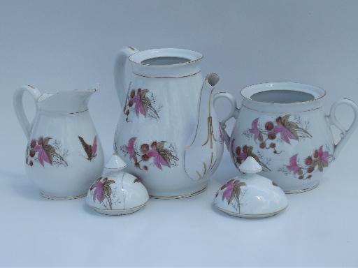 photo of butterfly moth and horse chestnut art nouveau vintage china tea set for 8 #2