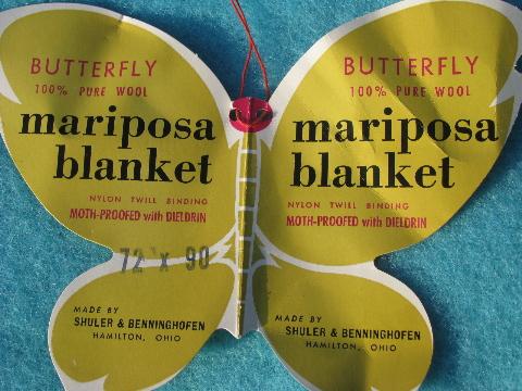 photo of butterfly soft never used vintage pure wool blanket, original paper tag #2