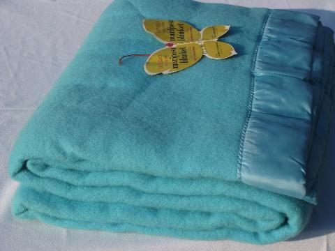 photo of butterfly soft never used vintage pure wool blanket, original paper tag #4