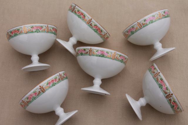 photo of ca 1900 vintage hand painted porcelain china dessert dishes, art deco flowers #1