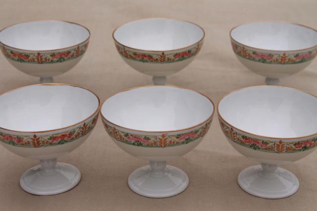 photo of ca 1900 vintage hand painted porcelain china dessert dishes, art deco flowers #2