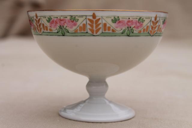 photo of ca 1900 vintage hand painted porcelain china dessert dishes, art deco flowers #3